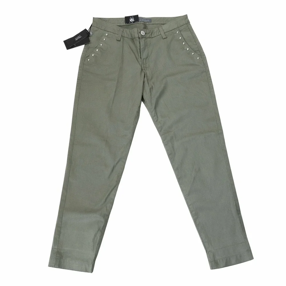 Rock & Republic Harlett Trouser Pants Olive Green Studded Slim Straight 6M NEW - Picture 2 of 9